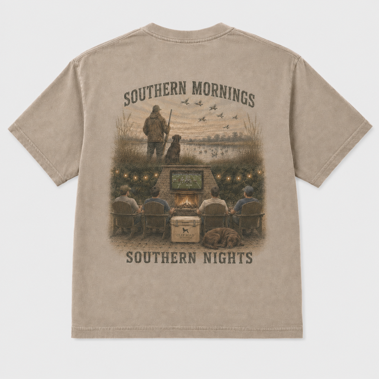 Clay Road Outfitters Southern Mornings & Southern Nights Tee – Sandstone